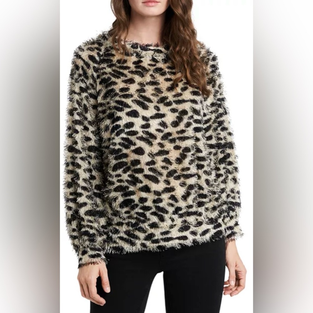1. STATE - One Shoulder Leopard Print Pullover Eyelash Sweater Size S